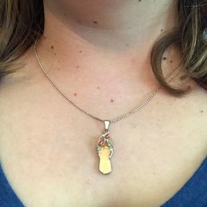 Orange Flipflop Necklace with Red Dragonfly